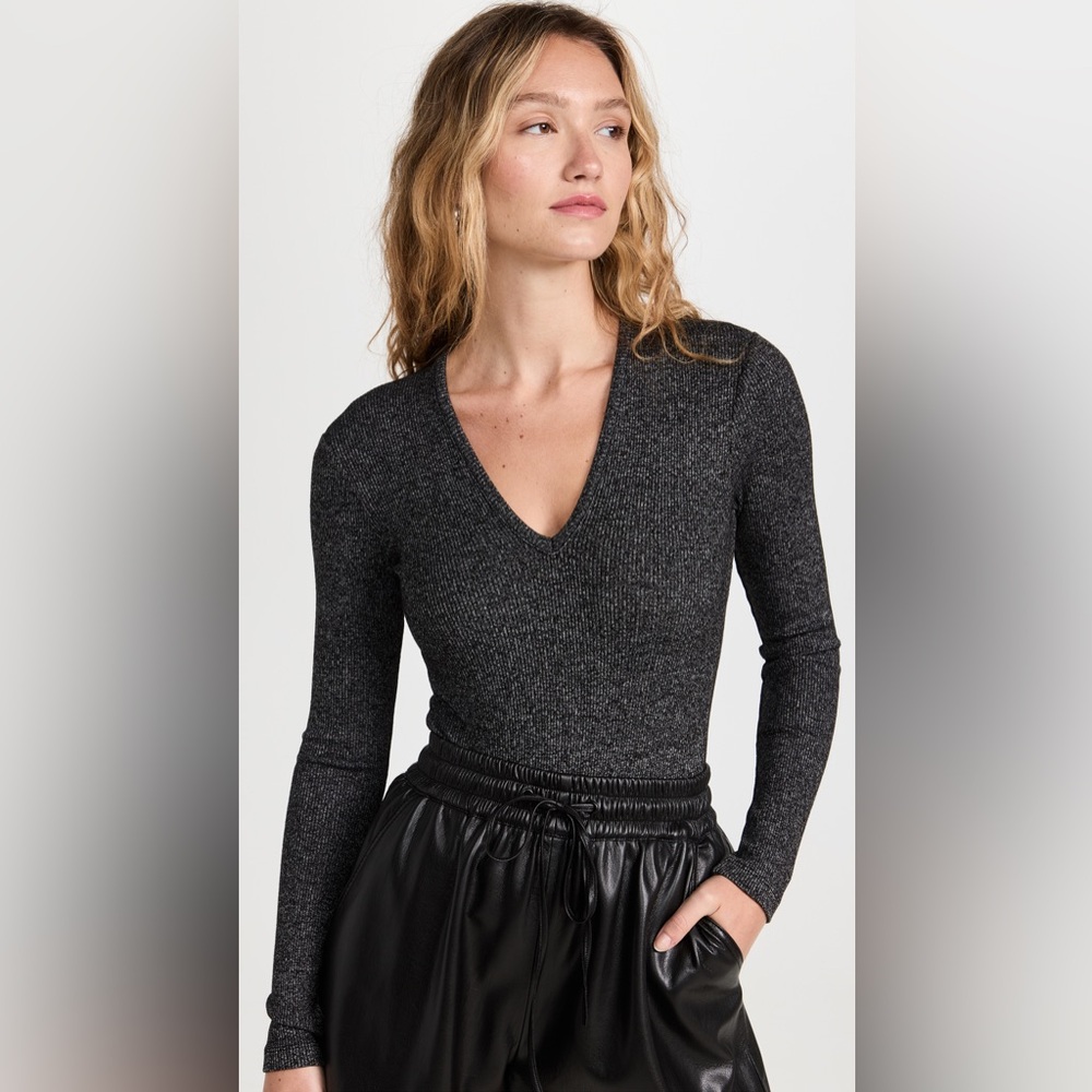 Agolde bodysuit XL marled grey black rib knit bodysuit long sleeve shirt women’s